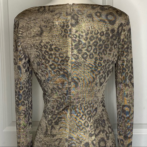 Cache Leopard Ruched Zipper Detail Dress Small Gold Brown Animal Print Stretch - Picture 9 of 12